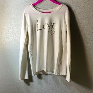 Long-sleeve tee with glitter gold lettering